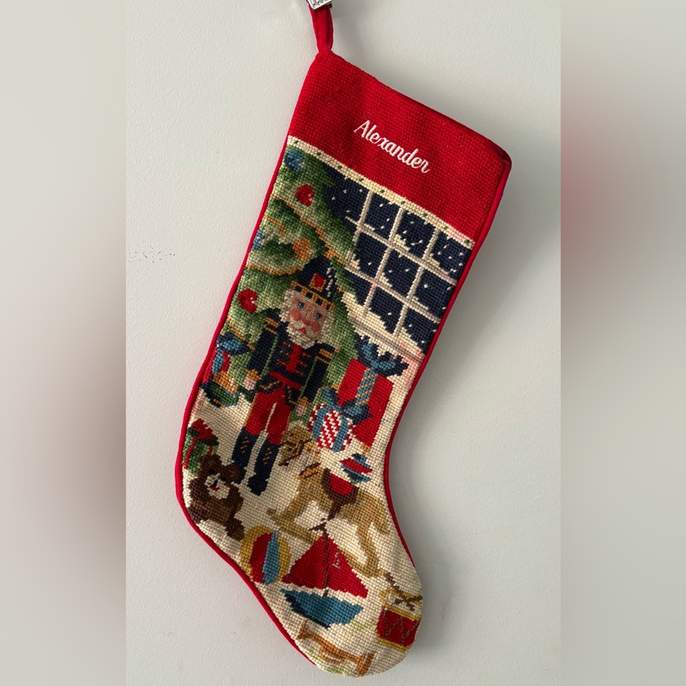 Lands’ End Wool Needlepoint Monogram “Alexander” Christmas Stocking